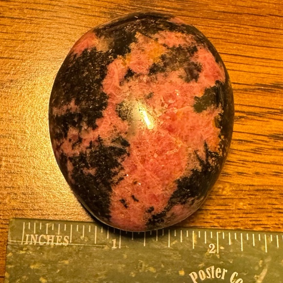 Rhodonite Tumbled Worry Stone 4.4 Ounces, Polished, Palm Pebble, Pink & Black - Picture 5 of 16